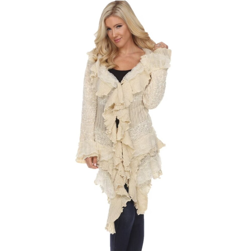 Women's Victorian Boho Crochet Cardigan Gothic Steampunk Open Front Knit Sweater